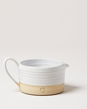 Farmhouse Pottery Silo Sauce Boat - handcrafted cream stoneware sauce boat with handle, made in Vermont