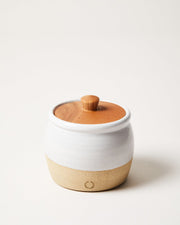 Farmhouse Pottery | Pickle Pot: Two-tone ceramic jar with wooden lid, ideal for storing dry goods. Handcrafted stoneware, microwave and dishwasher safe, perfect for rustic kitchen charm.