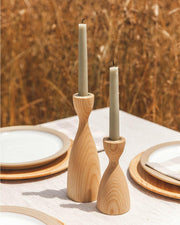 Farmhouse Pottery | Pantry Candlesticks - Medium - Natural, handcrafted from American ash wood with brass inserts, showcasing classic elegance and modern design for sophisticated table settings.
