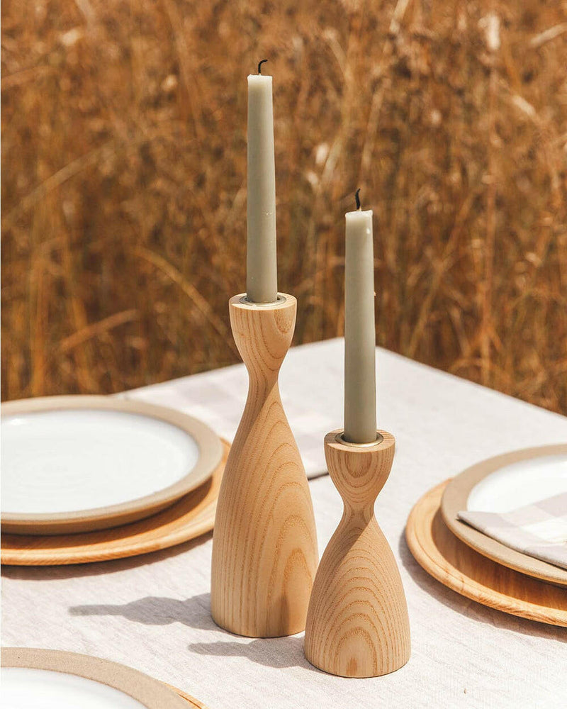 Farmhouse Pottery | Pantry Candlesticks - Medium - Natural, handcrafted from American ash wood with brass inserts, showcasing classic elegance and modern design for sophisticated table settings.