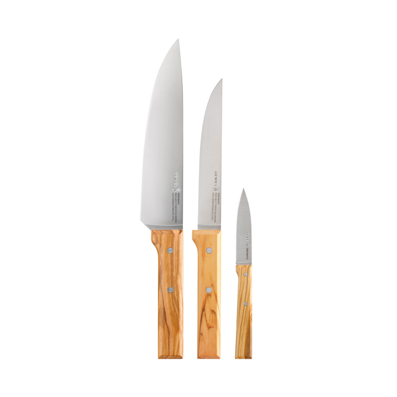 Opinel | Parallele Trio Chef Knife Set, Olive Wood