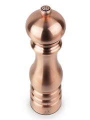 Peugeot | Paris Chef u'Select Pepper Mill, Copper, 9 inches, features a copper-coated, ergonomic design with a knurled knob for adjustable grinding, viewed from above.
