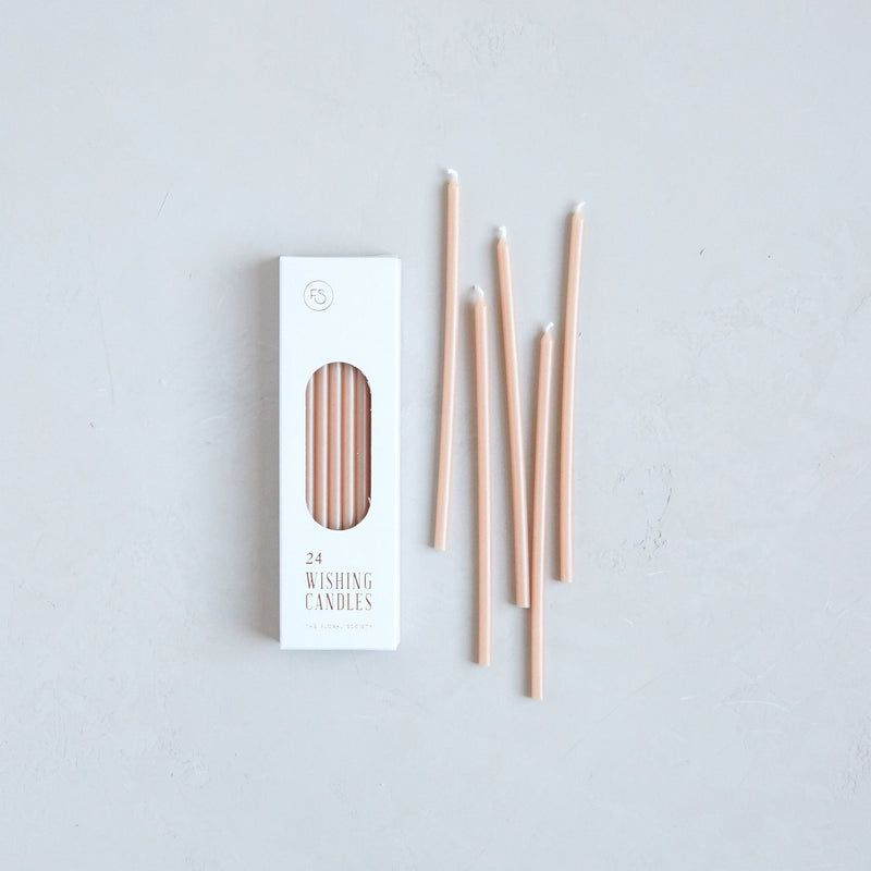 The Floral Society | Wishing Candles, Miel: Slim box with 24 nude taper candles, ideal for enhancing daily rituals or celebratory occasions, available at Athens Cooks.