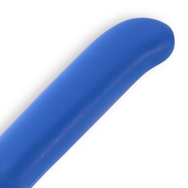 Messermeister Petite Messer Kid's Chef Knife with ergonomic blue handle, ideal for precise chopping and slicing, shown in close-up against a white background.