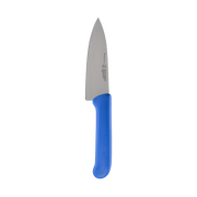 Messermeister Petite Messer Kid's Chef Knife with a 5 stainless steel blade and ergonomic blue handle, designed for precise chopping and slicing.