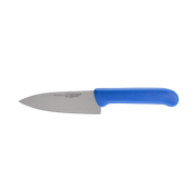 Messermeister Petite Messer Kid's Chef Knife with a 5 stainless-steel blade and ergonomic blue handle, designed for precise chopping and slicing.