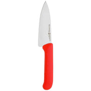 Messermeister's 5 Petite Messer Red Chef's Knife features a stainless-steel blade and red handle, offering precision and style for versatile kitchen tasks.