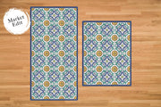 Etú HOME | Positano B Italian Kitchen Sink Floor Mat (24x47) showcasing Mediterranean tile pattern with blue, green, and orange motifs, ideal for enhancing kitchen aesthetics.