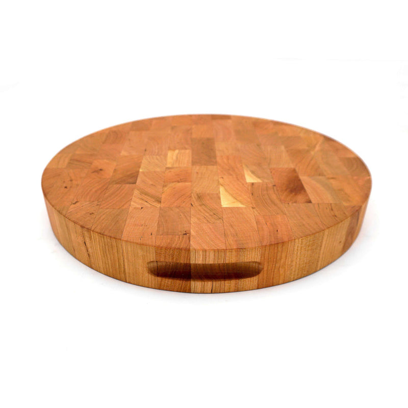 Round cherry end grain cutting board by J.K. Adams, 16 inches, ideal for professional kitchen use, available at Athens Cooks.