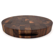 Round walnut cutting board, 16 inches, from J.K. Adams' Professional End Grain Boards, ideal for kitchen tasks.