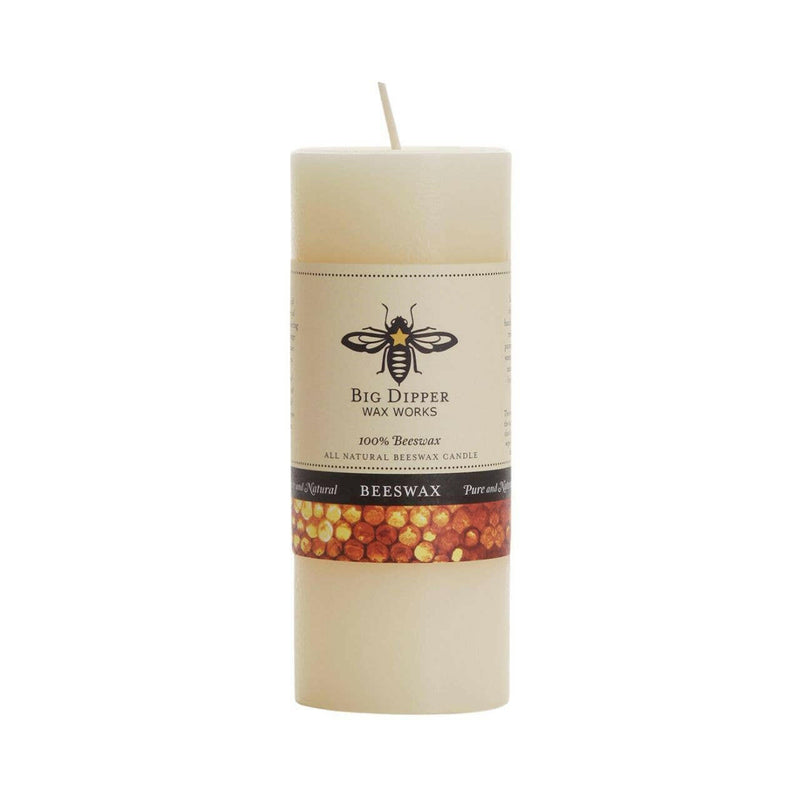 Pure Beeswax Pillar Candle by Big Dipper Wax Works, large size (3 x 6), featuring a bee design, perfect for elegant home ambiance with a natural honey scent.