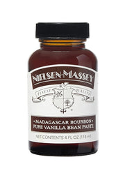 Nielsen-Massey | Pure Madagascar Bourbon Vanilla - 4oz Bean Paste bottle with visible vanilla bean specks, ideal for enhancing flavors and presentation in baking.