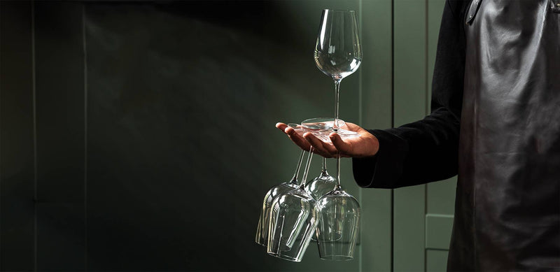 Person holding Richard Brendon | Jancis Robinson Precision Wine Glass Set of 4, showcasing the elegant, durable design of these universal wine glasses.