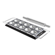 Marcato Ravioli Tablet - Green with 12 indentations and a stainless-steel rolling pin for crafting perfect ravioli at home, ideal for culinary enthusiasts.
