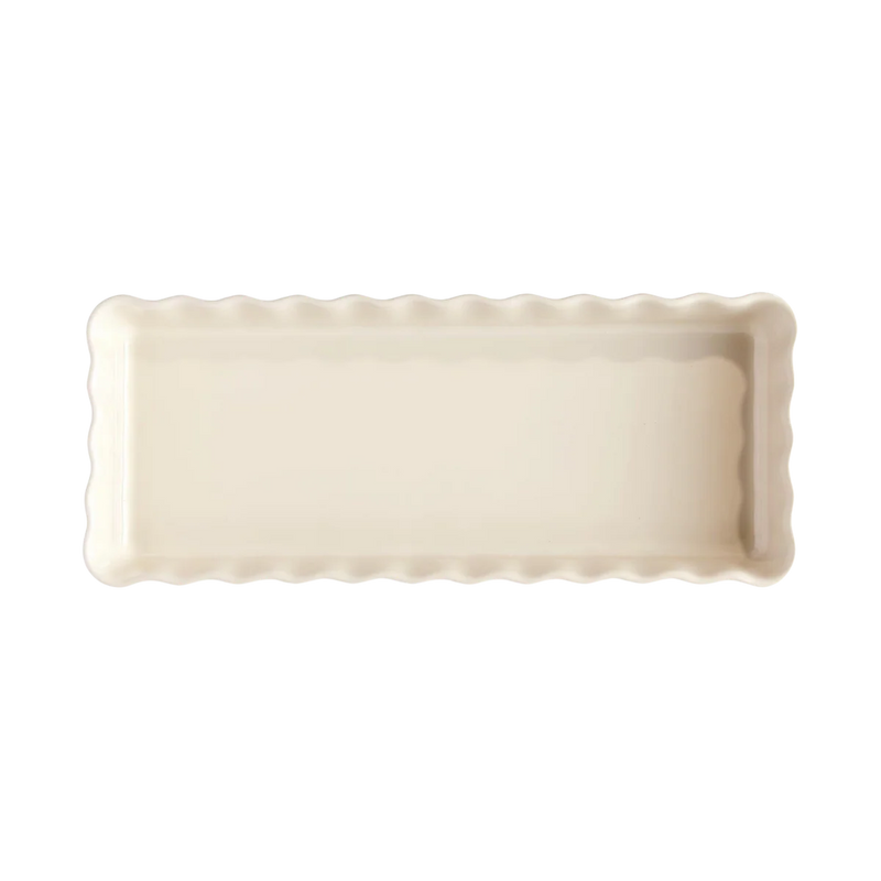Emile Henry | Rectangular Tart Dish, Small, Clay, 1.7 QT, with scalloped edges for even baking, ideal for tarts and quiches.