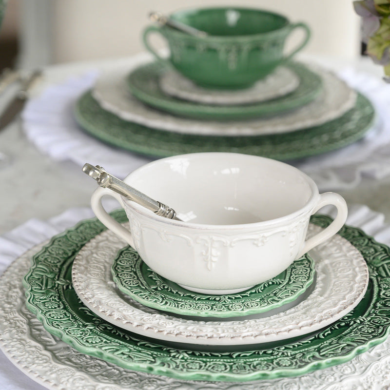 Arte Italica & Crown Linen Designs | Renaissance 2 Handled Soup Bowl, White