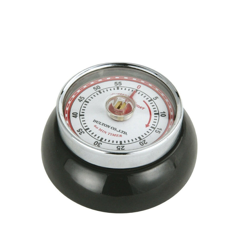 Zassenhaus Retro Kitchen Timer - White, featuring a steel build with a magnetic back, measures 2.75 diameter and 2 high, ideal for timing up to 60 minutes.