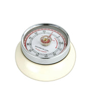 Zassenhaus Retro Kitchen Timer, white, with a sturdy steel build and magnetic back, designed for precise 60-minute timing. Perfect for enhancing culinary tasks at Athens Cooks.