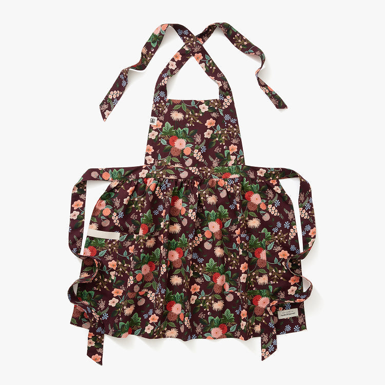 Hedley & Bennett Rifle Paper Co. Pinafore Apron, Burgundy Dahlia — front view