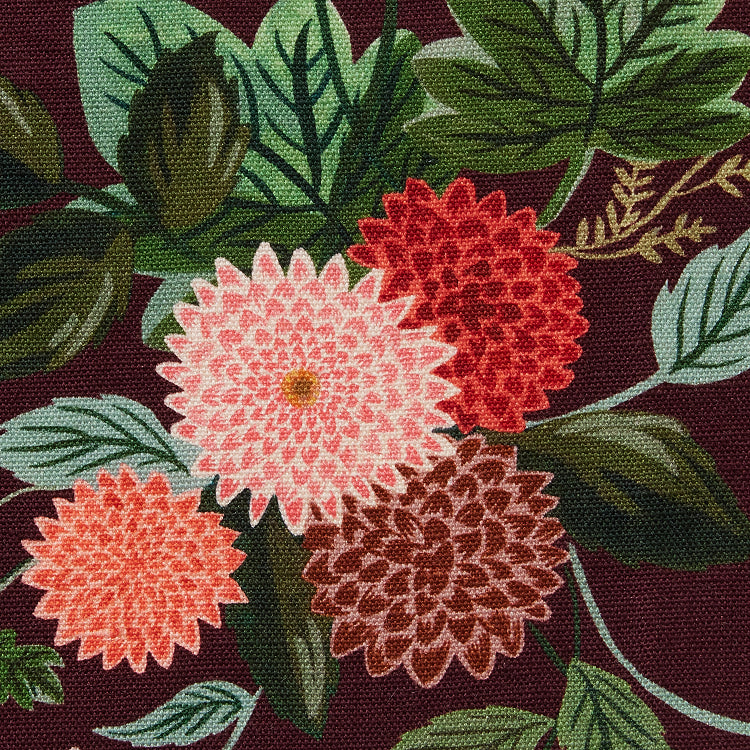 Hedley & Bennett Rifle Paper Co. Smock Apron, Burgundy Dahlia — fabric and construction detail