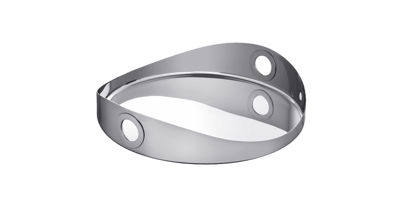Christofle | Round Tray Oh de Christofle Stainless Steel, 16 inches: A sleek Möbius strip-inspired serving tray with circular cut-out handles, perfect for modern entertaining.