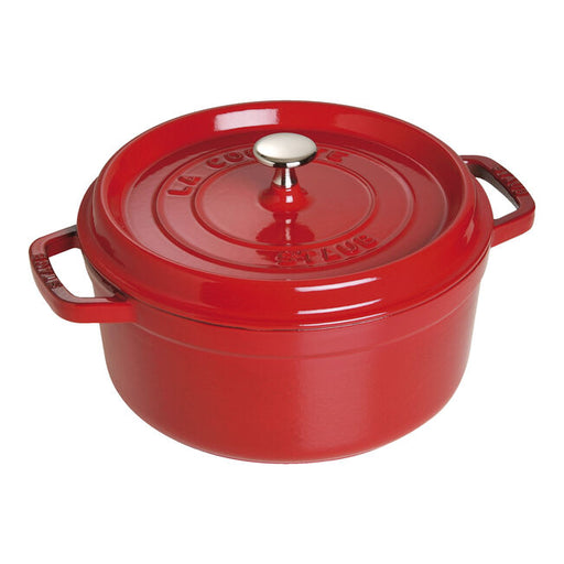 Staub | Round Cocottes - 4 qt Cherry, ideal for slow-cooking, features a self-basting lid. Perfect for stews, it excellently transitions from kitchen to table.