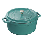 Staub | Round Cocottes - 5.5 qt Turquoise: Sturdy cast iron pot with self-basting lid, ideal for slow-cooking. Perfect for transitioning from kitchen to table.