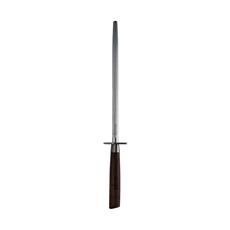 Messermeister Royale Elite Honing Steel, 10 inches, with a fine grit steel rod and American walnut handle, designed for maintaining kitchen knife sharpness.