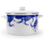 Golden Rabbit Home | Blue Crab 18 qt Stock Pot with glass lid, showcasing a coastal charm design, ideal for large meals like soups and seafood boils.
