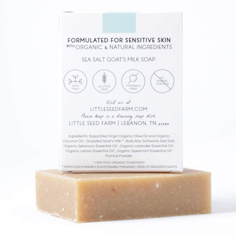 Little Seed Farm | Sea Salt Bar, a toning and exfoliating cleansing bar with organic essential oils and sea salt, ideal for invigorating your skin care routine.