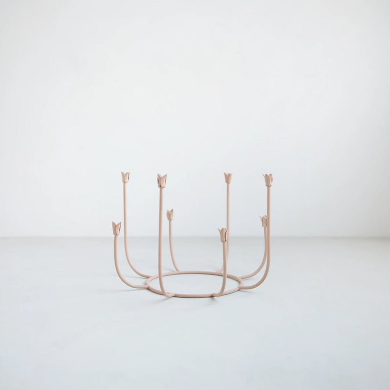 Beacon Long-Stem Candelabra by The Floral Society, featuring eight metal rods with tulip-shaped ends, ideal for elegantly displaying long-stem candles.