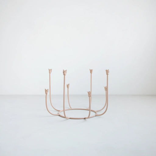 Beacon Long-Stem Candelabra by The Floral Society, featuring eight metal rods with tulip-shaped ends, ideal for elegantly displaying long-stem candles.