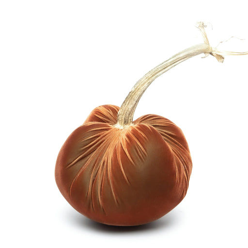 Hot Skwash | Silk Velvet Pumpkin - Bronze - Jumbo, featuring a handcrafted design with a unique, naturally sourced stem, adding elegance to home decor.