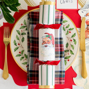 Hester & Cook | Christmas Crackers - Santa: Festive party crackers containing a honeycomb ball, confetti, gold crown, and conversation card, perfect for holiday gatherings.