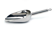 RSVP | Scoops - Large: Highly polished silver scoop with handle and hanging loops, ideal for portioning dry ingredients. Measures 10 inches, holds 1 cup.