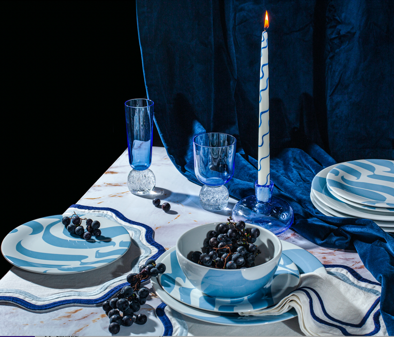 Misette | Colorblock Embroidered Linen Placemats, Blue