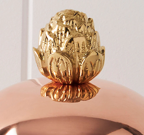 Ruffoni | Kitchen Jars - Large: Gold-topped jar with artichoke-shaped bronze knob, perfect for storing pasta or grains, enhancing countertop aesthetics with Italian charm.