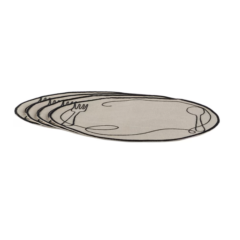 Misette | Line Drawing Embroidered Linen Placemats, Set of 4