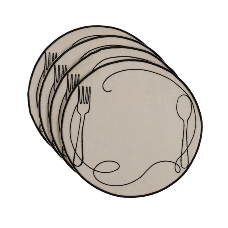 Misette | Line Drawing Embroidered Linen Placemats, Set of 4