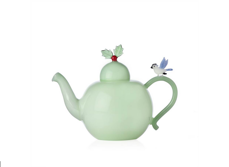 Ichendorf | Holly & Bird Teapot with holly leaf lid, red berry, and blue bird handle, capturing nature's serenity, ideal for intimate tea moments.