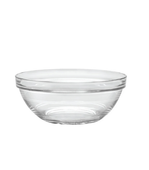 Duralex clear glass bowl, ideal for mixing or serving, showcased against a white backdrop. Perfect addition to Athens Cooks' curated kitchenware collection.