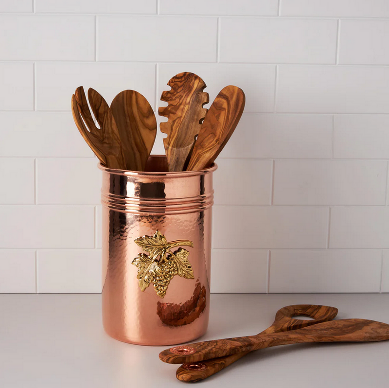 Ruffoni | Utensil Holder with Grape Medallion & Olivewood Utensils Set