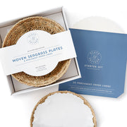 Set of four woven seagrass plates with liners, ideal for enhancing your kitchen collection, reflecting Athens Cooks' curated approach to kitchenware.