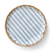 Seascape Blue Original Flat Plate Liners in an oval basket with a blue and white striped pattern, ideal for enhancing table settings from Athens Cooks.