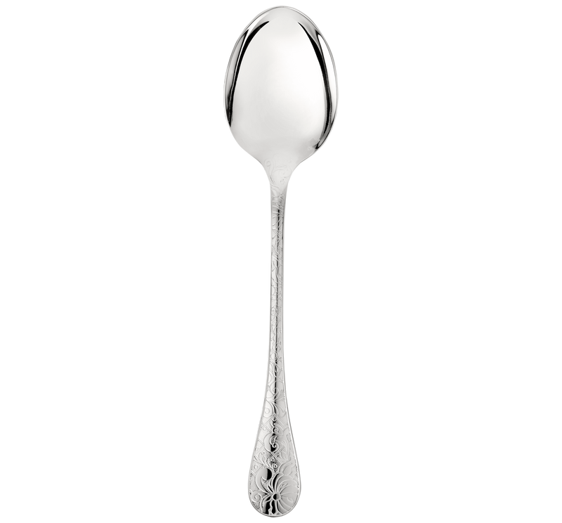 Christofle | Serving Spoon Jardin d'Eden Silver Plated Yellow Gold features an ornate floral handle, showcasing baroque elegance for sophisticated serving.