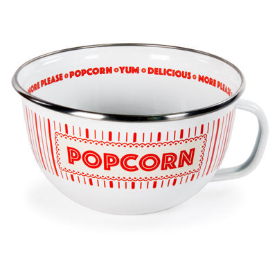 Golden Rabbit Home | Set of 4 Showtime Share Mugs: White and red enamel mugs with red text, perfect for stylish, functional kitchenware from Athens Cooks.
