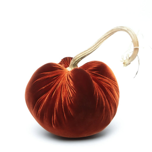 Hot Skwash | Silk Velvet Pumpkins - Bronze - Jumbo, showcasing a handcrafted velvet pumpkin with a unique, naturally sourced stem, designed for elegant home decor.