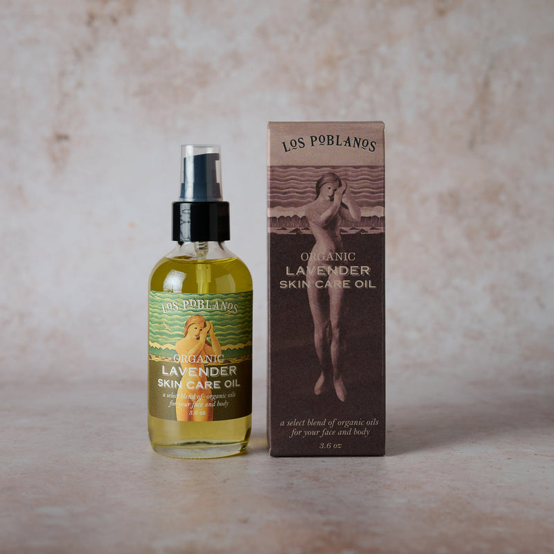 Los Poblanos Lavender Skin Care Oil bottle with packaging, designed for hydration and protection, ideal for face and body care.