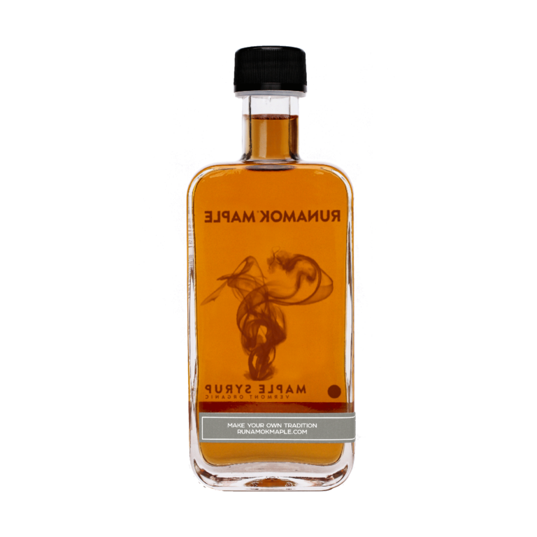 Runamok Maple Syrups - Smoked with Pecan Wood bottle, showcasing a specialty maple syrup ideal for enhancing breakfast dishes and desserts.