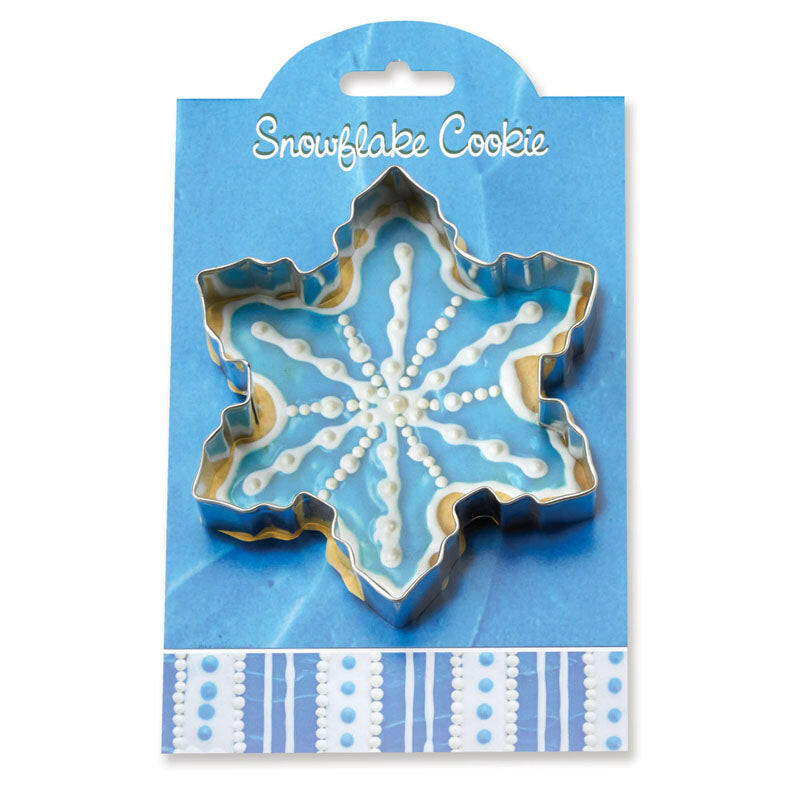 Ann Clark | Holiday Gift Cookie Cutters - Gingerbread House Kit-4 features a snowflake-shaped cutter in protective blue packaging, enhancing your baking creativity.